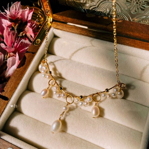 Handcrafted Genuine Freshwater Pearl Necklace Victoria Style Layered Necklace - Picture 5 of 7